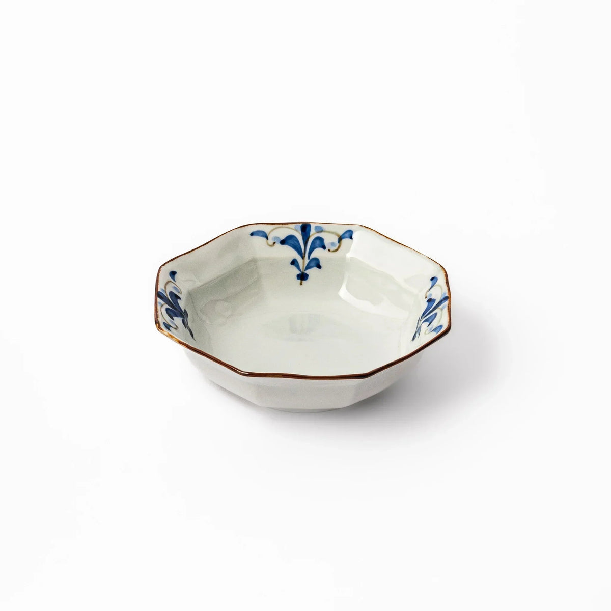 Floral Leaves Rimmed Octagonal Cereal Bowl