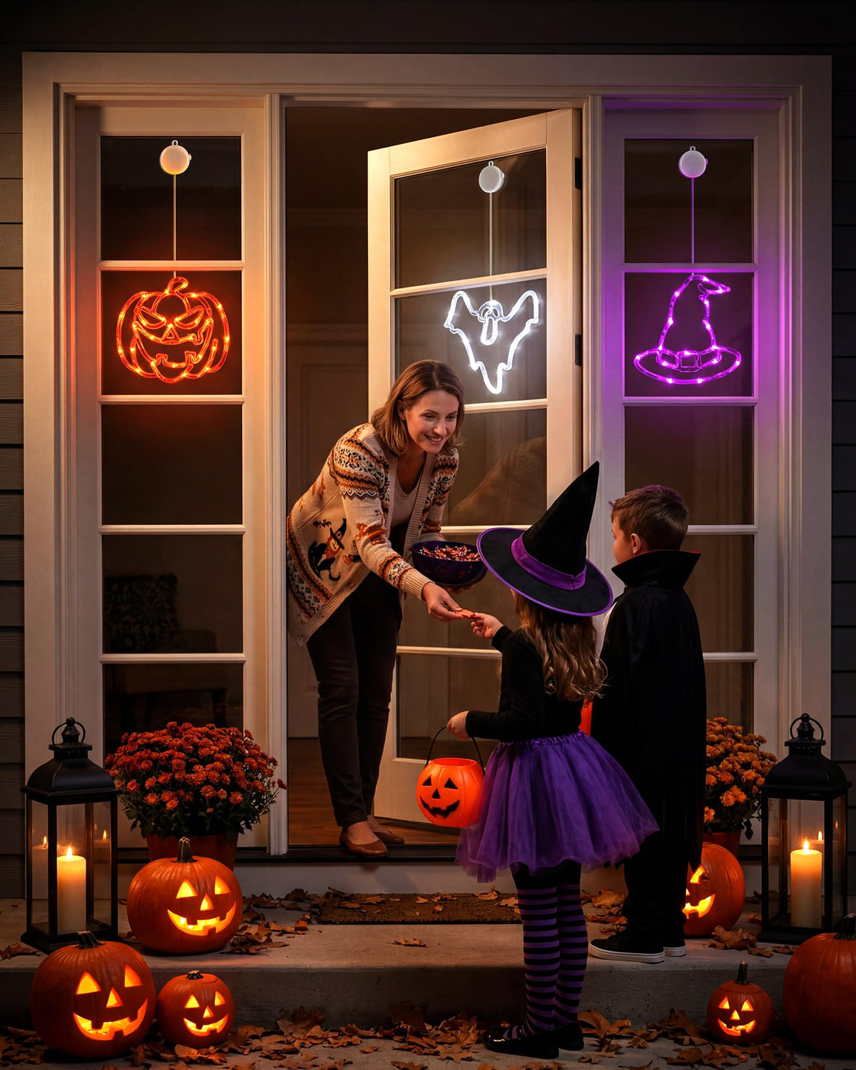 Minetom 3 Pack Halloween Windows Lights - Pumpkin, Ghost, Hat with Timer | Battery Operated Halloween Lights with Firm Suction Cup, Halloween Decorations for Windows, Doors, Balconies, Wardrobes