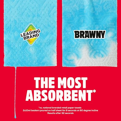 Brawny Tear-A-Square 3-Ply Paper Towels, 6 Double Rolls = 12 Regular Rolls | Strong, absorbent, and durable to tackle any tough mess