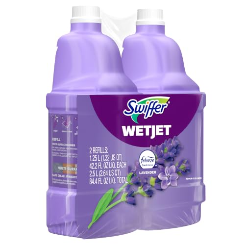 Swiffer WetJet Multi-Purpose Floor Cleaner Solution with Febreze Refill, Hardwood Floor Cleaner, Lavender Scent, 1.25 Liter -42.2 Fl Oz (Pack of 2)