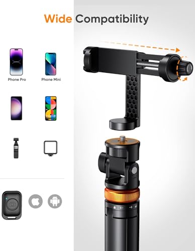 EUCOS 62" Phone Tripod, Tripod for iPhone & Selfie Stick with Remote | Extendable Cell Phone Stand & Ultimate Phone Holder, Solidest Phone Stand Compatible with iPhone/Android