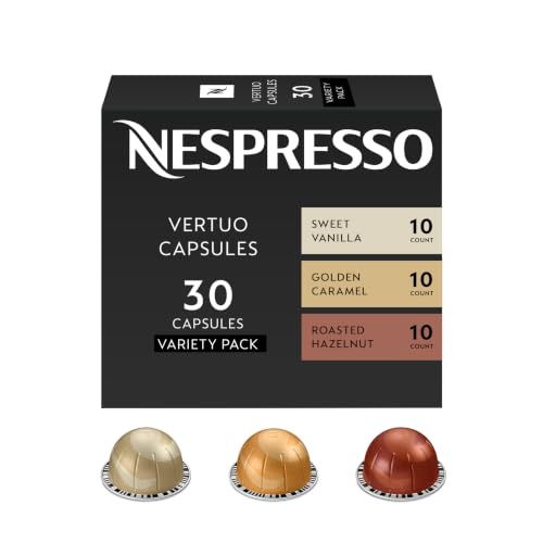 Nespresso Vertuo, Barista Flavored Pack, Medium Roast, 30-Count Coffee Pods | Medium-Roast Coffee Capsules, Caramel, roasted hazelnut and sweet vanilla flavors