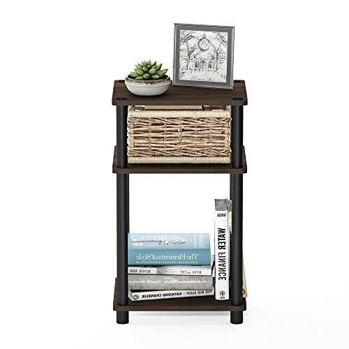 Furinno JUST Toolless 3-Tier Side Table, Open Shelf, Columbia Walnut | Soft-Corner, End Table, Night Stand, Bedside Table, for Living Room, Bedroom, Bathroom