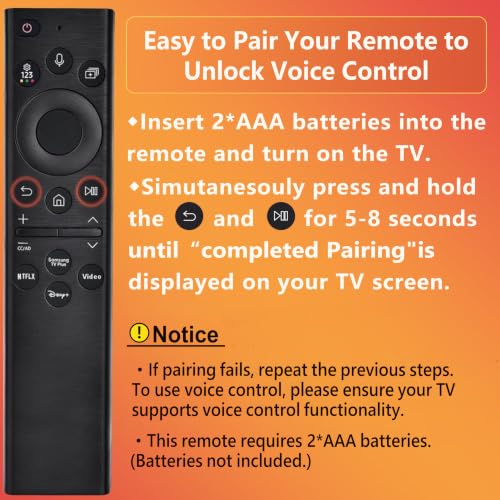 Replacement for Samsung TV Remote, for All 2019-2026 Samsung Remote Control for Smart TV with Voice Control. 2-Year Full Warranty.