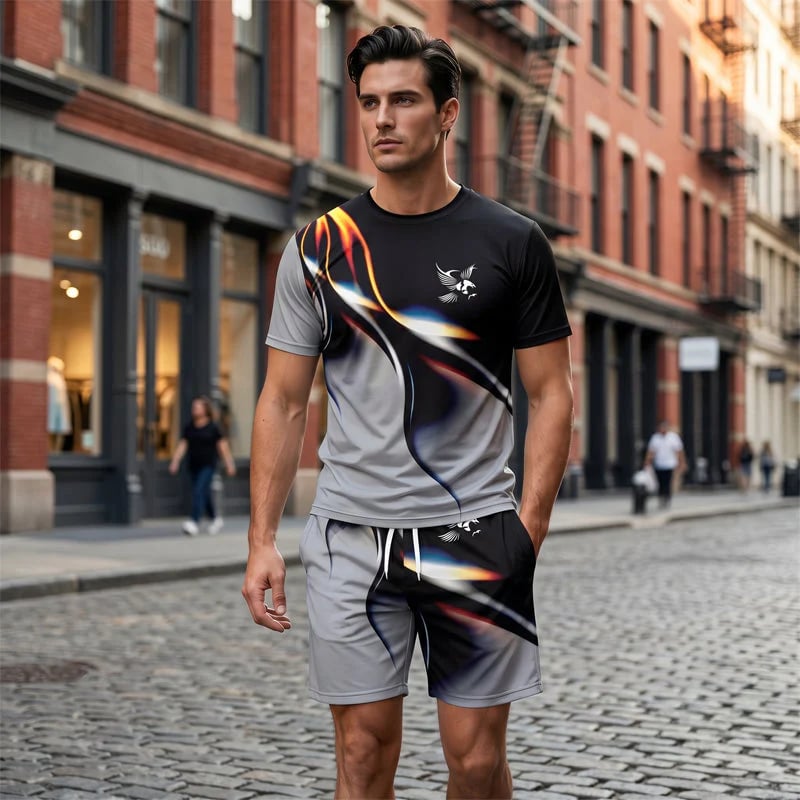 ⏳🔥LIMITED-TIME ! 👕 Men’s Abstract Print T-Shirt & Shorts Set – Bold Style & Summer Comfort ✨