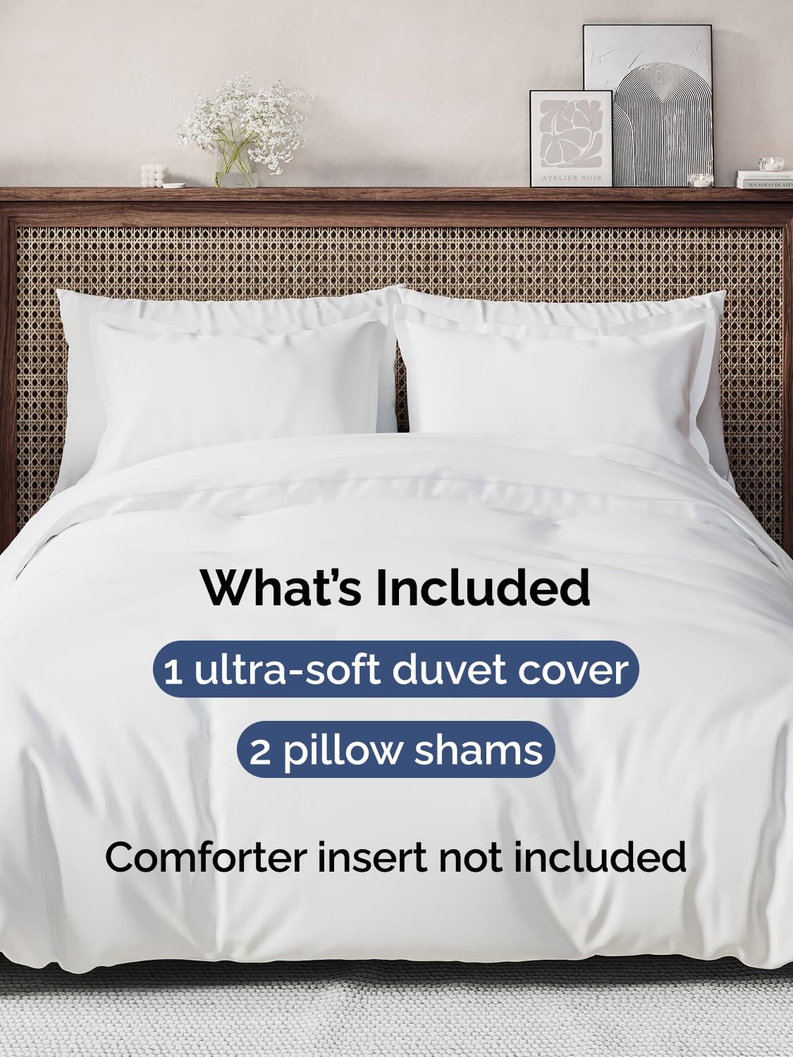 Duvet Cover King Size - Extra Soft 3 Piece with Zipper Closure - White | Extra Soft, Breathable, King Duvet Cover 104" x 90" with 2 Pillow Shams, Zipper Closures & Ties, Women, Men, Kids & Teens