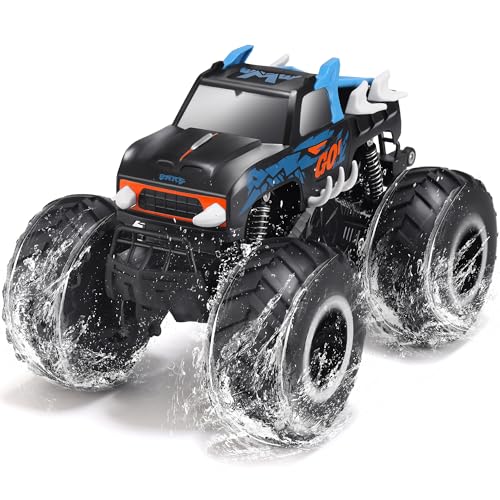 Threeking 1:16 Amphibious Monster Truck All Terrain Remote Control Car Toys | Waterproof Durable 4WD Off-Road RC Crawler Cars Pick-Up Unique Toy Gifts for Boys Girls Ages 6-12