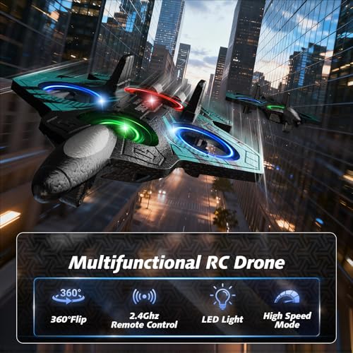 FUNPX Foam RC Plane with 3 Drone Batteries and 3*AAA Batteries (Black/Blue) | 360° flips & stunts, LED night flying, headless mode for easy control, durable foam construction, ideal for beginners aged 6+