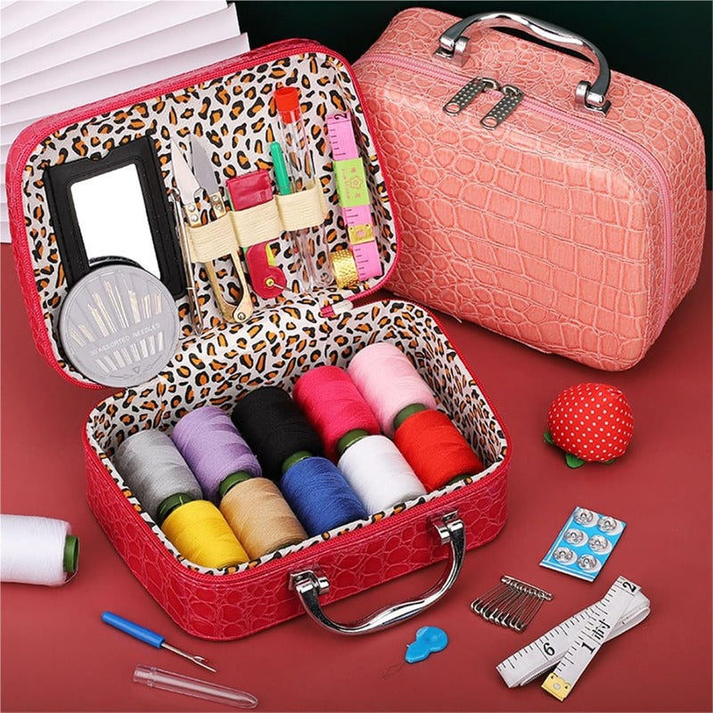 CraftVault Portable Sewing Kit in Faux Leather Case