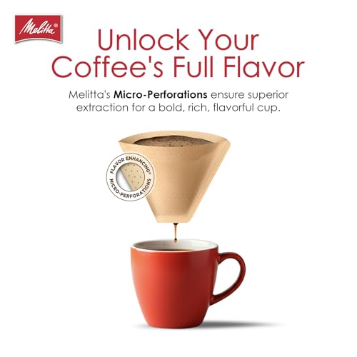 Melitta #4 Unbleached Coffee Filters, Natural Brown Cone Filters, 3-Pack