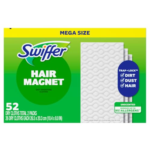 Swiffer Sweep + Mop, Dry Pads Refill, Floor Cleaner for Dirt, Dust, Hair, Cleaning Cloths for Mopping Home, Bathroom, Kitchen, Dust Mop, Floor Duster, Unscented, 52ct