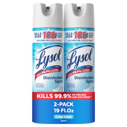 Lysol Disinfectant Spray, Sanitizer, Crisp Linen, 19 oz, 2 Pack | Multi-Surface Disinfecting & Sanitizing Antibacterial Room Spray, Deodorizer Spray, Home & Bathroom Cleaning Supplies