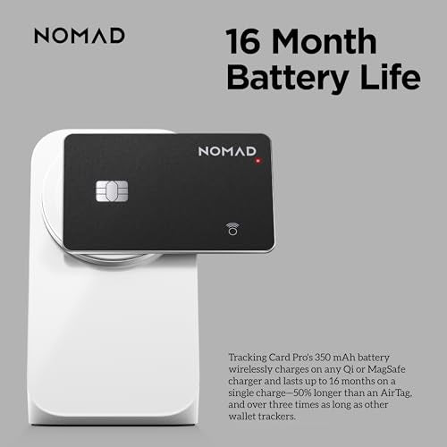 Nomad Tracking Card Pro Black, Premium Wallet Tracker with Apple Find My, 16-Month Battery Life, IPX7 Waterproof, Polycarbonate and Aluminum Design, TSA Approved, Wireless Rechargeable, iOS Only