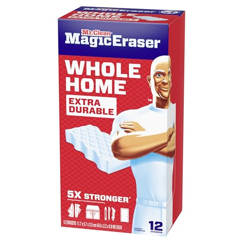 Mr. Clean Magic Eraser, All Purpose Cleaner, Cleaning Scrubber, Wall, Sneaker, Kitchen, Bathroom, Shower Cleaning Supplies, Melamine Pads, Whole Home Extra Durable, 12ct
