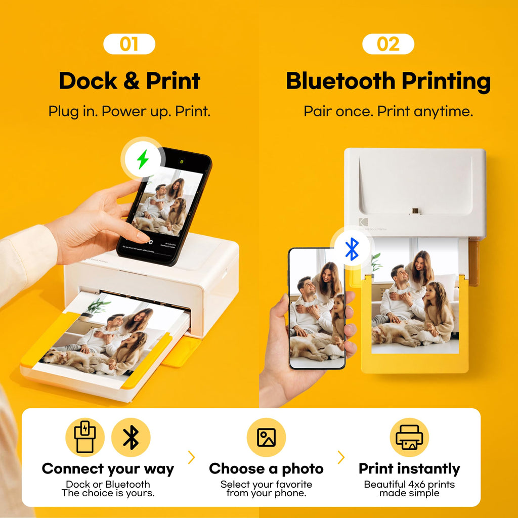KODAK Dock Plus 4x6 Photo Printer, Smartphone Docking, 4PASS, 50 Sheets | Bluetooth, iPhone & Android Smartphone Compatible, Charge While Printing, Water, Fingerprint and Fade Resistant