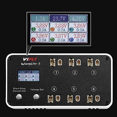 VIFLY WhoopStor V3 6 Ports 1S LiPo Battery Storage Charger and Discharger with LCD Display Tiny Whoop Charger with PH2.0 and BT2.0 Connectors