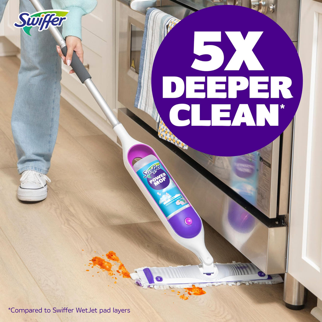 Swiffer PowerMop Liquid Floor Cleaner Refills, Solution for Power Mop, Fresh Scent, 2 Count Mopping Fluid Replacement Bottle, Spray Mops Cleaning Juice, No Bucket Needed, Multi-Surface and Wood