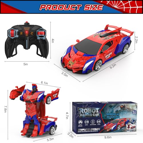 BLUEJAY Transform RC Cars for Boys 3-12, 2.4Ghz Remote Control Car | 1:18 Scale Transforming Robot, One-Button Deformation 360° Rotation Car Toy Gifts for Boys