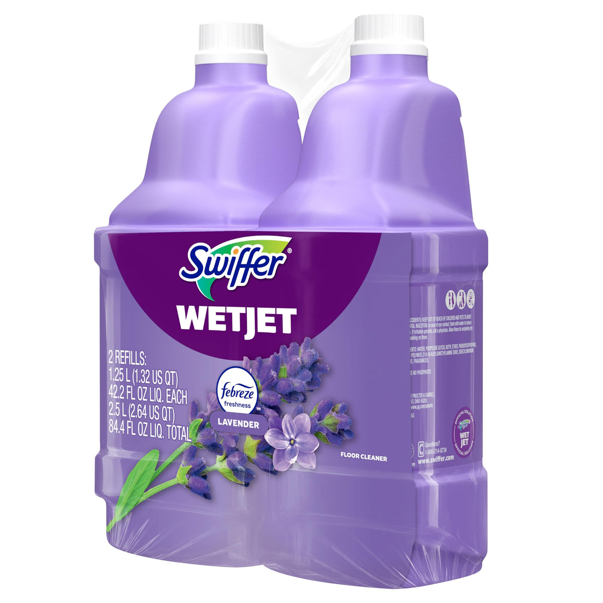Swiffer WetJet Multi-Purpose Floor Cleaner Solution with Febreze Refill, Hardwood Floor Cleaner, Lavender Scent, 1.25 Liter -42.2 Fl Oz (Pack of 2)
