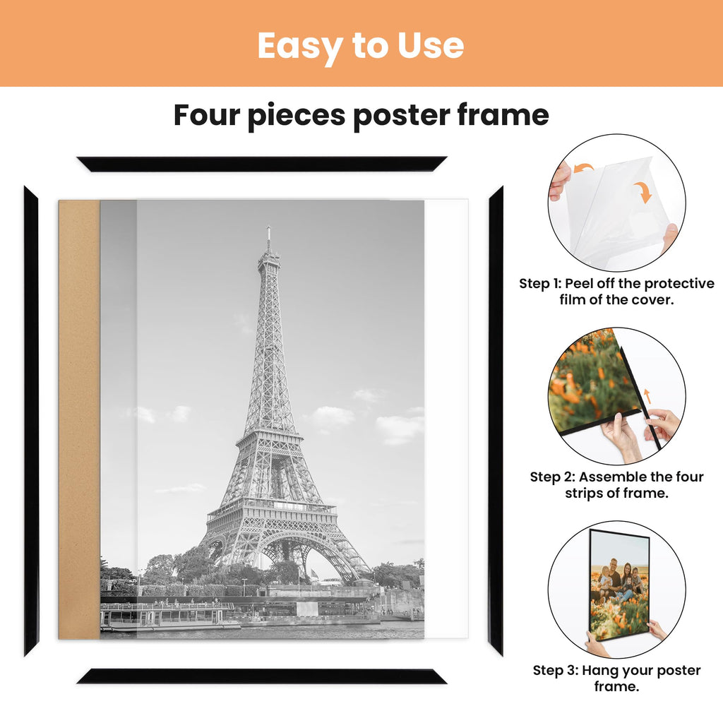 upsimples 24x36 Poster Frame, Easy Slide-In Assembly, Black, 3 Pack | Gallery Wall 24 x 36 Picture Frames Set for Family, Wedding, Christmas, Easy to Change Photos