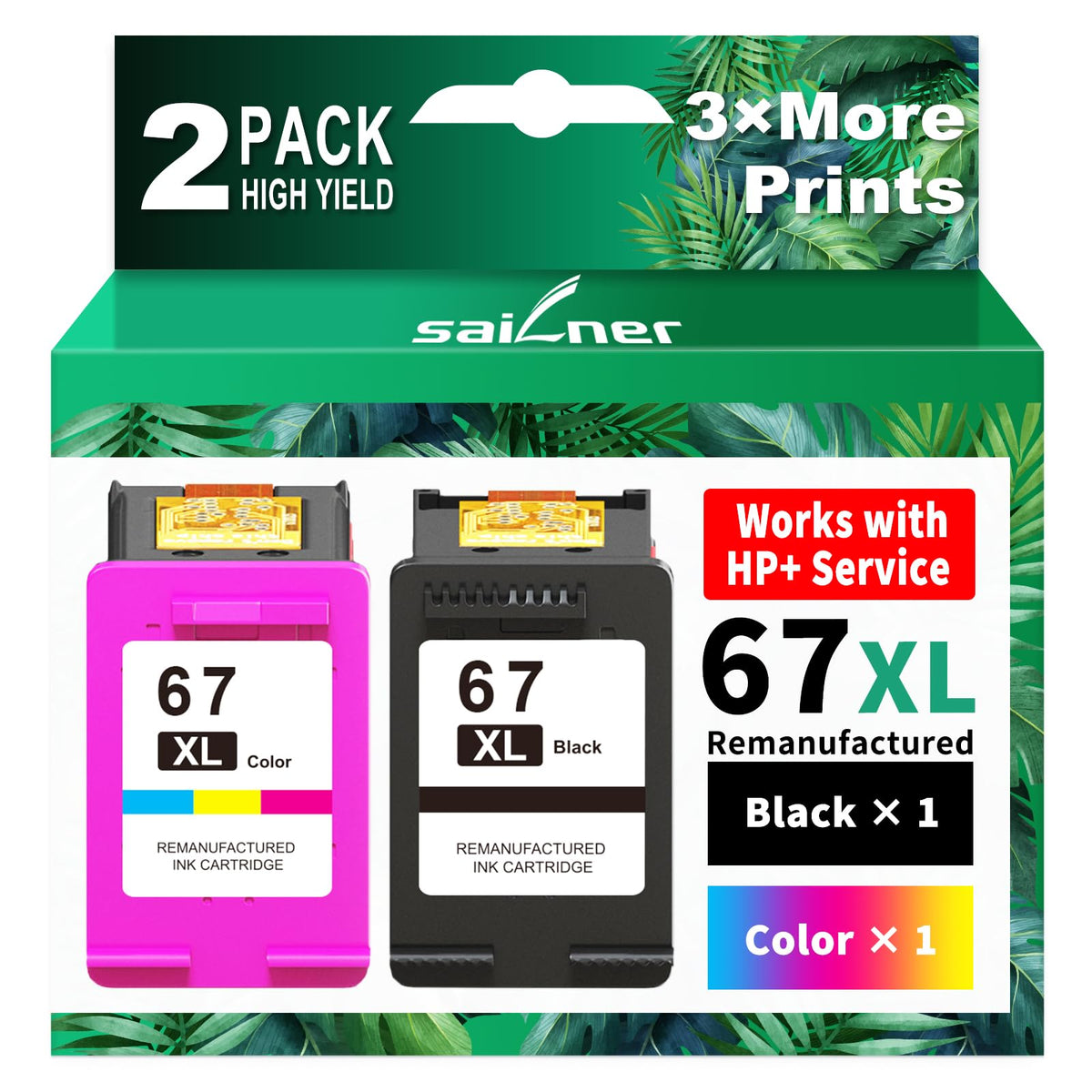 67XL Ink Cartridges Black/Color Combo Pack Replacement for HP Ink 67 HP67XL | High Yield 67XL Ink Compatible with HP DeskJet 2755e 2855e 2700 2700e 4155e 2734e 2827e 4100e Envy 6055 6455e Printer 2PK