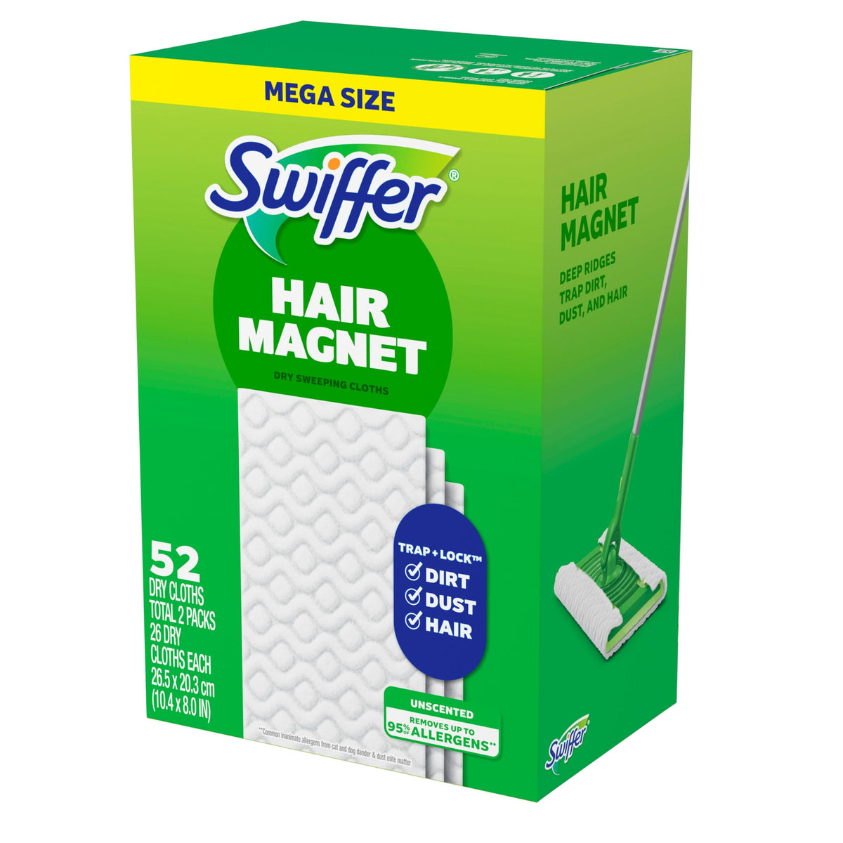 Swiffer Sweep + Mop, Dry Pads Refill, Floor Cleaner for Dirt, Dust, Hair, Cleaning Cloths for Mopping Home, Bathroom, Kitchen, Dust Mop, Floor Duster, Unscented, 52ct