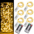 6 Pack Fairy Lights Battery Operated With Timer,2 Remotes,20 LED Warm White | 6.5ft Twinkle Lights,Waterproof Silver Wire Firefly Lights DIY Mason Jar Wedding Party Christmas Centerpiece Table Deco