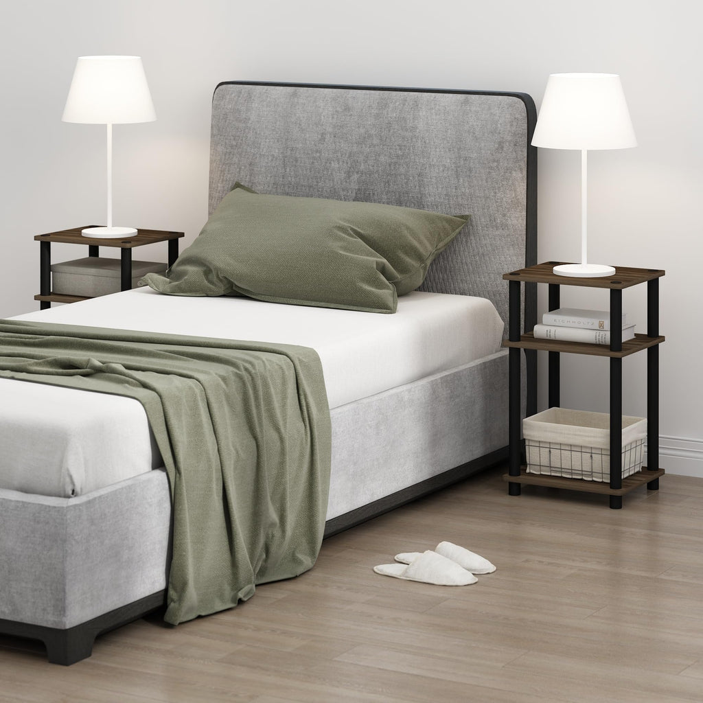 Furinno JUST Toolless 3-Tier Side Table, Open Shelf, Columbia Walnut | Soft-Corner, End Table, Night Stand, Bedside Table, for Living Room, Bedroom, Bathroom
