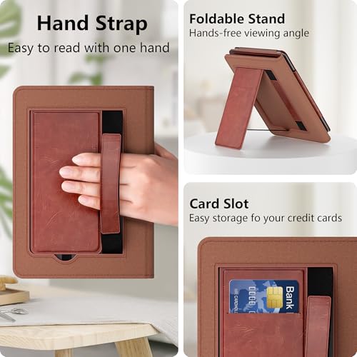 Kindle 6 Inch Case for 6" Kindle (11th Generation, 2024/2022),Vintage Brown | Lainergie Smart Lightweight Slim Durable High Quality PU Shell Cover with Stand, Hand Strap, Auto-Wake/Sleep