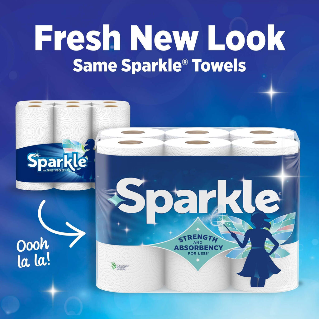 SPARKLE Pick-A-Size Paper Towels, 2-Ply Spirited Prints, 6 Double Rolls | Paper towels 6 pack: strong 2 ply paper towels with Pick-A-Size sheets, 6 double rolls, 660 sheets total