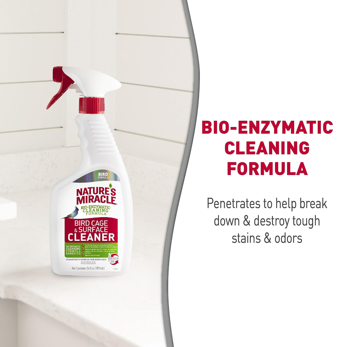Nature's Miracle Bird Cage & Surface Cleaner, 24 oz | Bio-Enzymatic Formula Helps Break Down Tough Stains & Odors, Cleans & Deodorizes Cages & Accessories, Safe For Pets and Home*