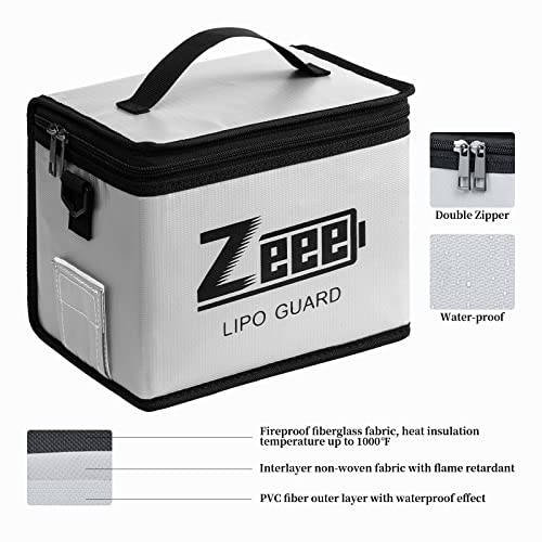 Zeee Fireproof Explosionproof Lipo Bag Battery Storage(8.46 x 6.5 x 5.71in) | Large Capacity Guard Pouch for Lipo Charge & Storage