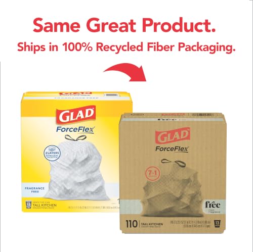 Glad ForceFlex Tall Kitchen Trash Bags, 13 Gallon, Fragrance Free, 110 Count (Package May Vary)