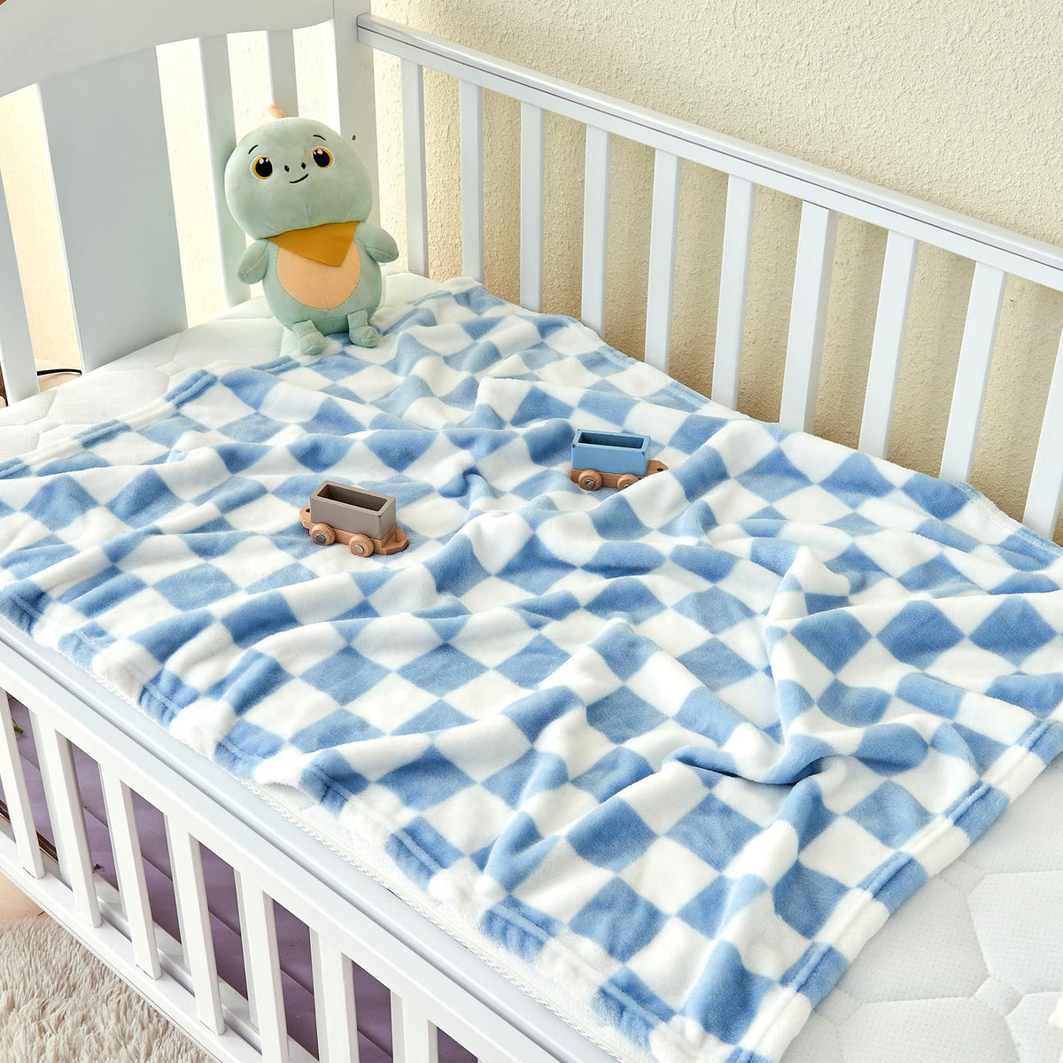 Yurhap Checkered Baby Blanket Fleece Baby Blankets for Boys, Ultra Soft Cozy Fluffy Infant Toddler Newborn Receiving Blankets for Crib Stroller, 30''x40'', Blue