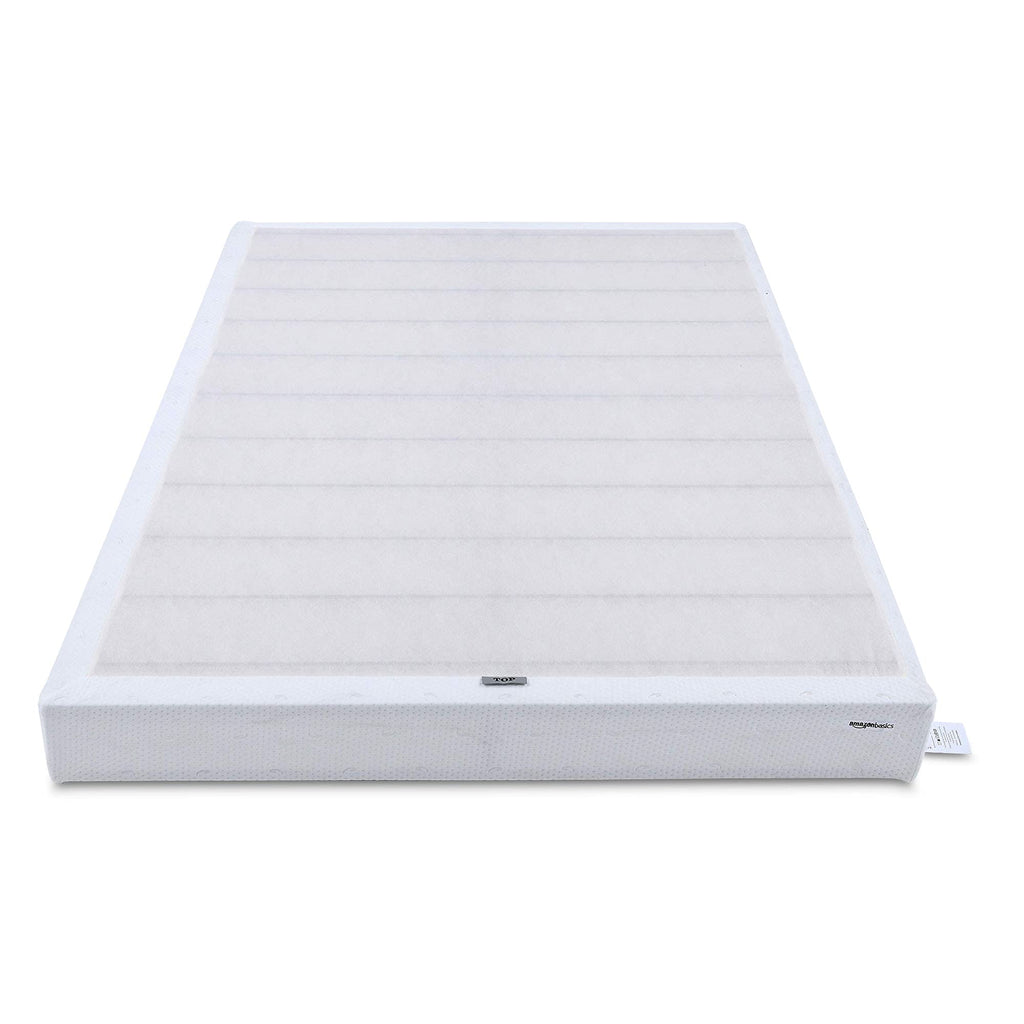 Amazon Basics Smart Box Spring Bed Base, 5-Inch Low Profile Height Mattress Foundation, Sturdy Durable Steel Support, Tool-Free Easy Assembly, Queen, 79" x 59.5" x 5", White