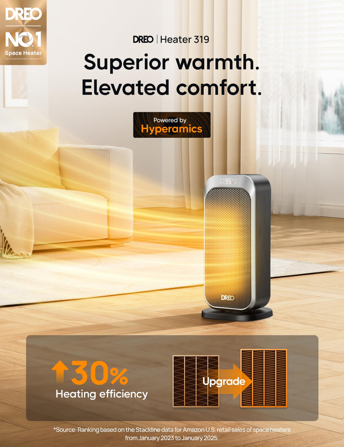 DREO Quiet Space Heater, 1500W Portable Heaters for Indoor Use with Remote
