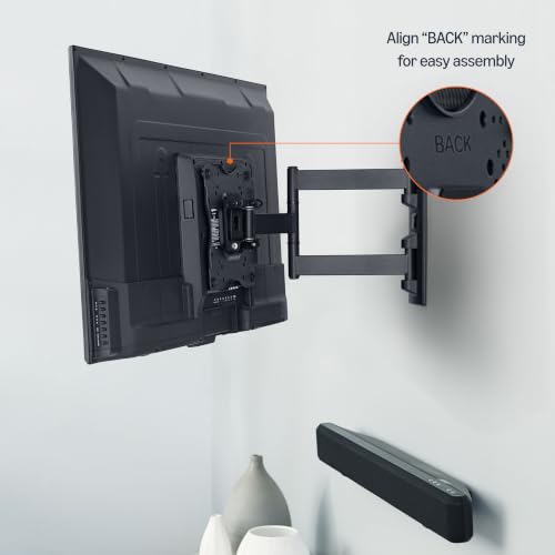 Amazon Basics Full Motion Articulating TV Wall Mount, with Swivel and Tilt, for 26" to 55" TVs and Flat Panels up to 80 Lbs, VESA Compatible, Single Stud, Black