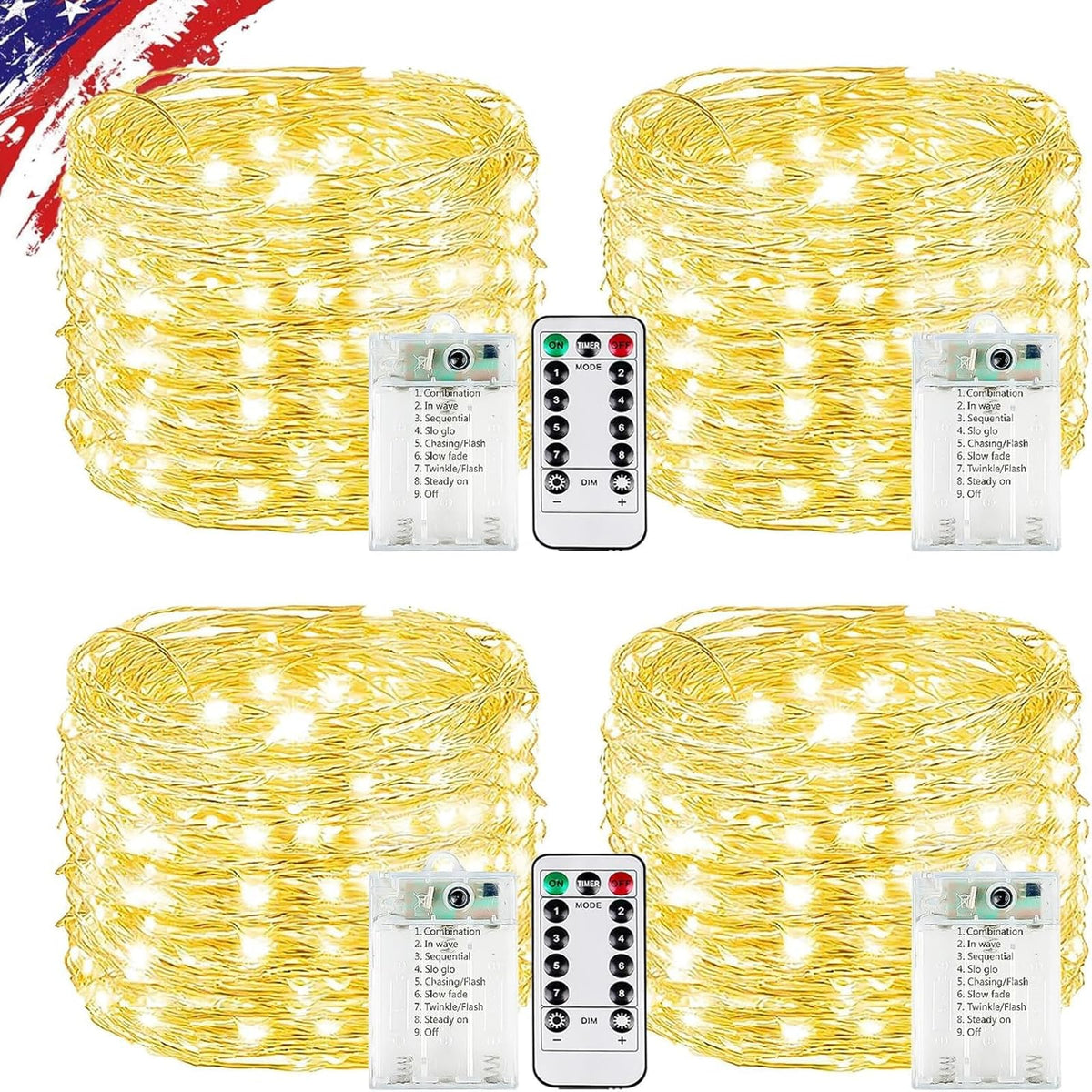 KAQ Fairy Lights Battery Operated with Remote, 4Pack 80FT 240LED Warm White | Timer & 8 Modes, Waterproof Wire, Memory, Cuttable Starry Twinkle String Lights for Bedroom Wedding Classroom Christmas Decor