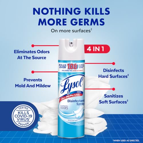 Lysol Disinfectant Spray, Sanitizer, Crisp Linen, 19 oz, 2 Pack | Multi-Surface Disinfecting & Sanitizing Antibacterial Room Spray, Deodorizer Spray, Home & Bathroom Cleaning Supplies