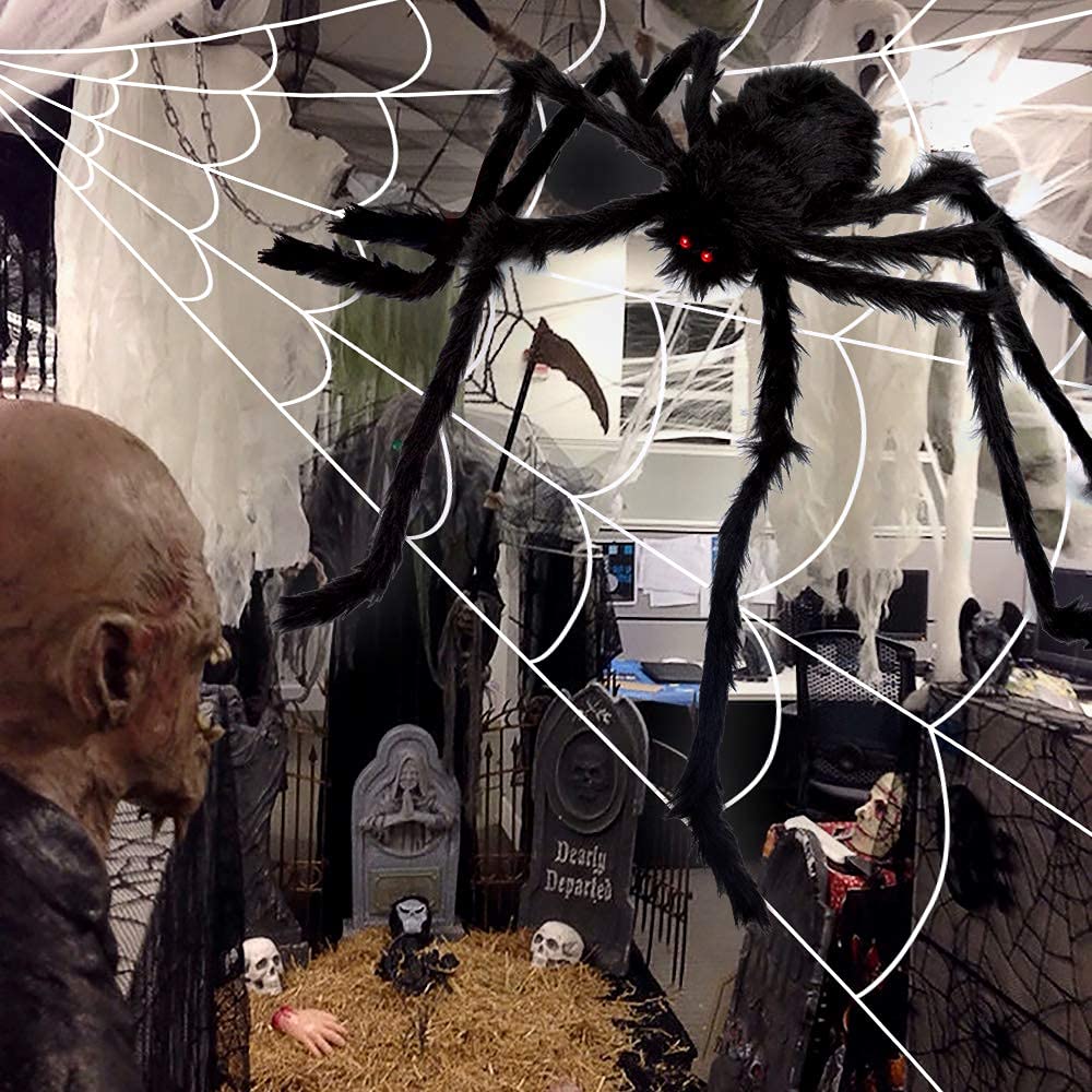 OCATO 200" Halloween Decorations Spider Web Outdoor +59" Giant Spider Décor | Halloween Decorations Outdoor/Indoor, Yard/Home/Costumes Parties/Haunted House Décor, Triangular Huge Spiders Web