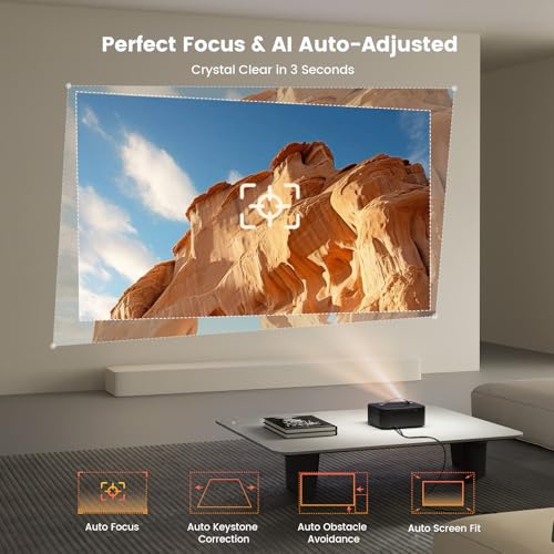 ONOAYO Outdoor-Projector-4K with AI Auto Focus,50WDolby Audio,Built-in Apps | High Brightness, Smart OS 2.0, Movie Projector with WiFi Bluetooth, Portable Proyector for Bedroom/Ceiling/Camping