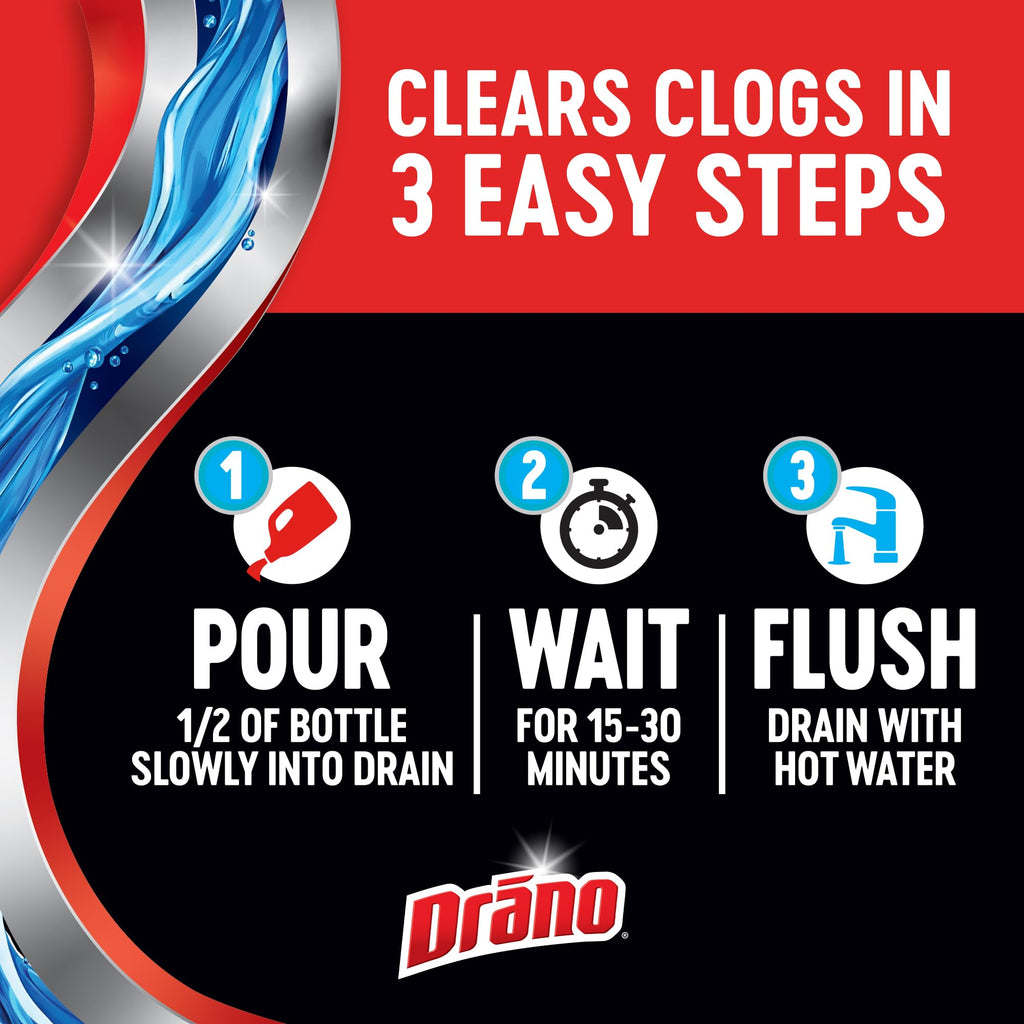 Drano Max Gel Drain Clog Remover & Cleaner, Safe for All Pipes/Septic, 32oz | Works on Tough Hair, Grease, Soap & Food Clogs, Cuts Through Standing Water, Protects Against Pipe Corrosion, Kitchen & Bath