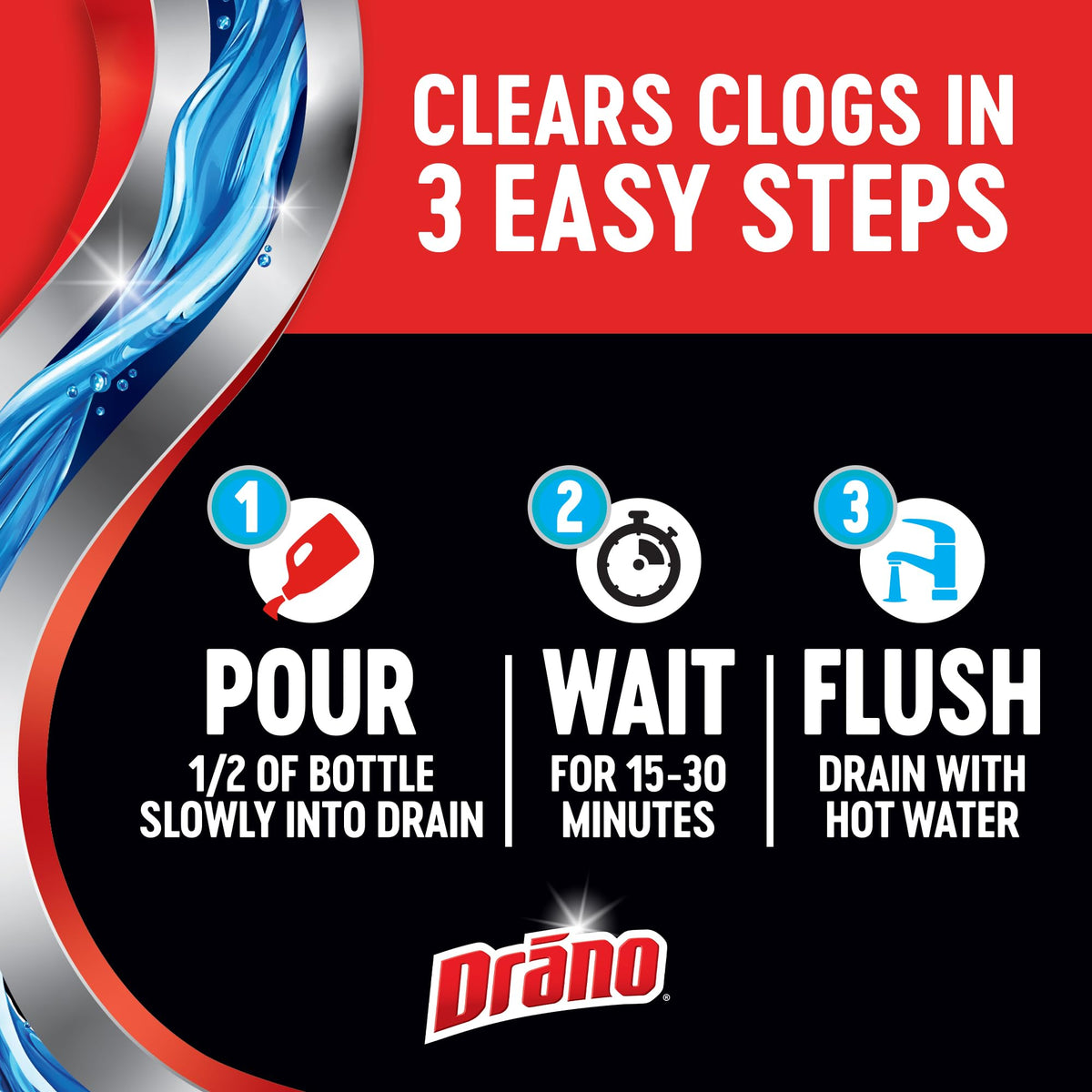 Drano Max Gel Drain Clog Remover & Cleaner, Safe for All Pipes/Septic, 32oz | Works on Tough Hair, Grease, Soap & Food Clogs, Cuts Through Standing Water, Protects Against Pipe Corrosion, Kitchen & Bath