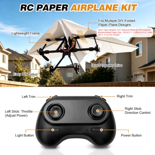 Virellia 1-Pcs DIY RC Paper Airplane Kit for Hobbyists, Pilots & Beginners | DIY Remote Control Airplane Kit for Kids Adults, Easy to Fly with Gyro Stabilizer, Dual Propellers, Lightweight, Foldable