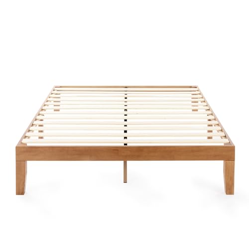 Mellow Naturalista Classic - 12 Inch Solid Wood Platform Bed with Wooden Slats, No Box Spring Needed, Easy Assembly, Queen, Pine