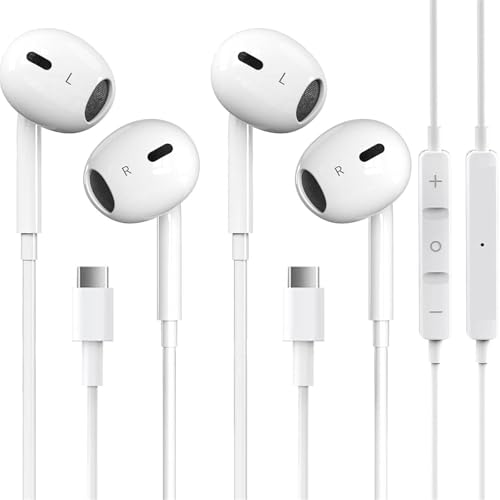 2 Packs USB C Headphones for iPhone 18/17/16/15 Pro Max Plus Type C Earphones with Microphone & Remote Noise Cancelling for iPhone 18 17 16 15 Pro Max Plus,iPad,Galaxy S26/S25/S24/Ultra Note 10/20