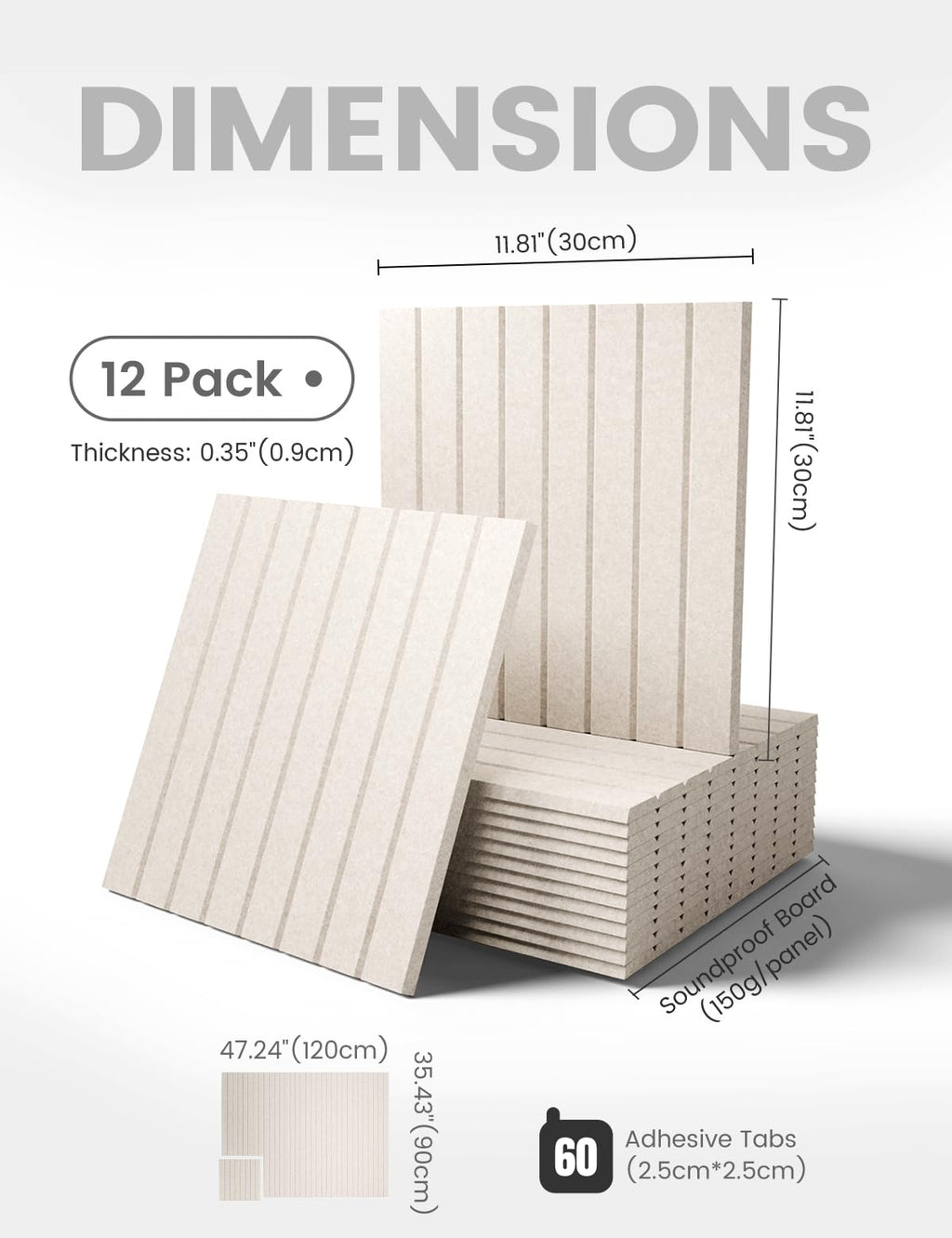 Fluxynara Felt Bulletin Board & Cork Board Alternative 48'' x 36'' | 12-Pack Felt Pin Boards, Vision Board with Adhesive Tabs for Home, Office, Classroom & Dorm, Oatmeal