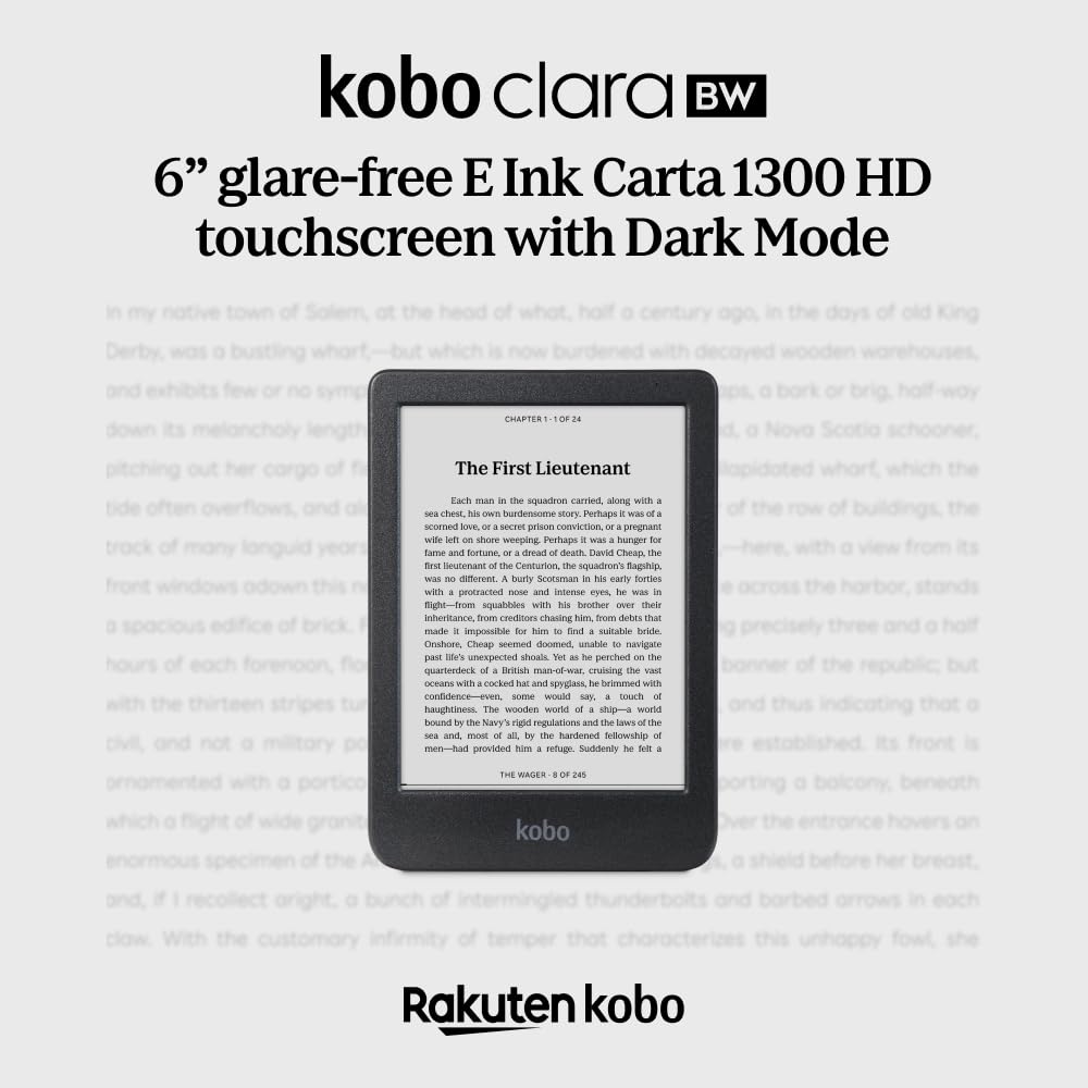 Kobo Clara BW | eReader | 6” Glare-Free Touchscreen with ComfortLight PRO | Dark Mode Option | Audiobooks | Waterproof | 16GB of Storage | Black