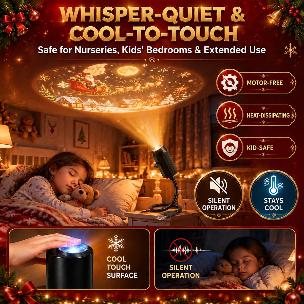 10 Pack Plug and Play HD Christmas Projector, 10 Festive Scenes, 360° Flexible Neck for Bedroom,Home Theater,Car