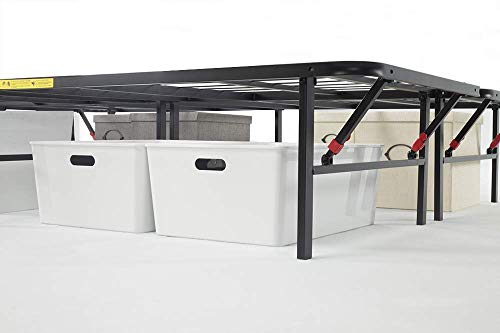 Amazon Basics Bed Frame with Storage, Foldable Metal Platform, Sturdy Steel, No Box Spring Needed, 14-inch High, Tool-Free Setup, Noise Free, Easy Assembly, Queen Size, Black